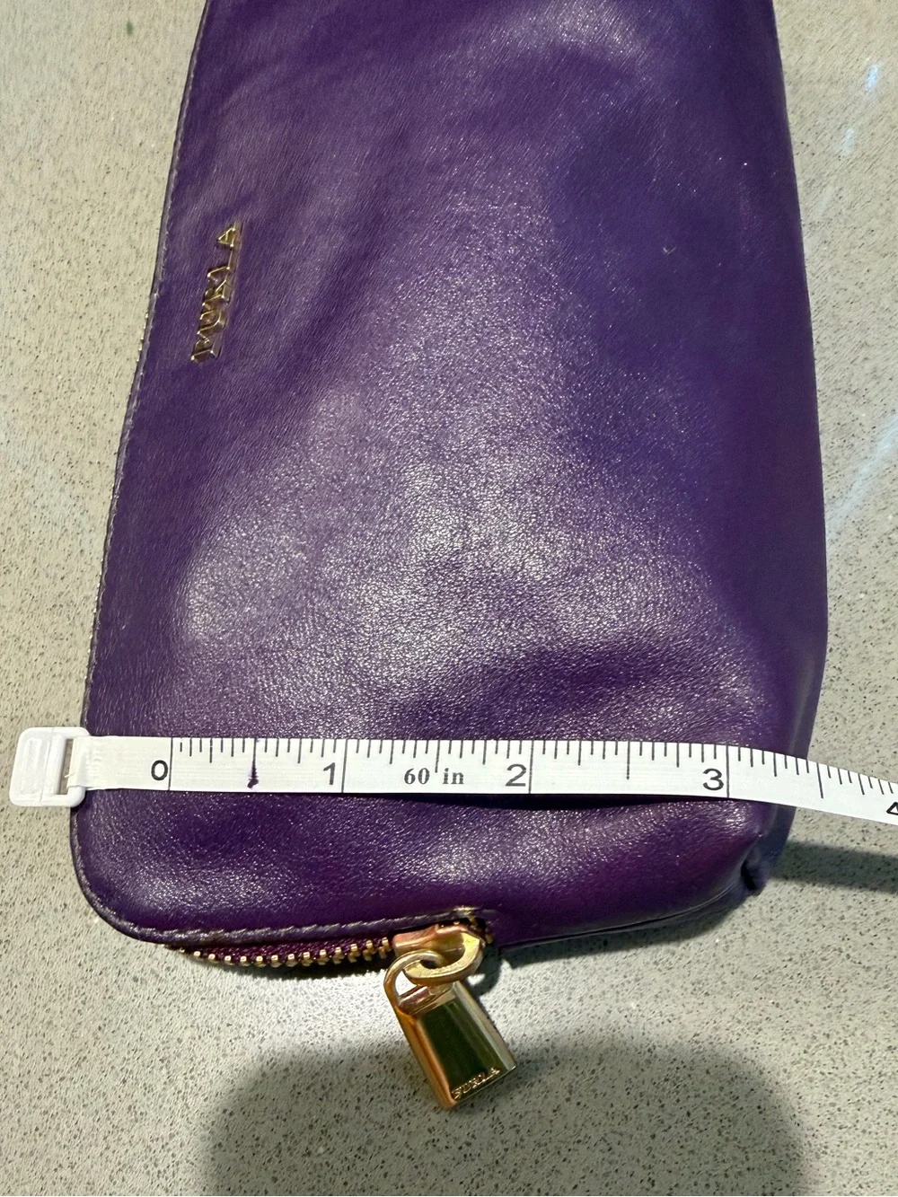 Furla Soft Purple Leather Zip Cosmetic Pouch